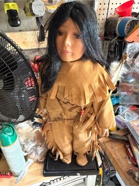 Native Doll in Display Case - Tan and Black